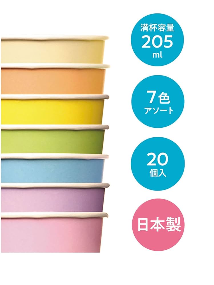 Amazon｜日本デキシー 紙コップ 205ml 7色アソート 20個入